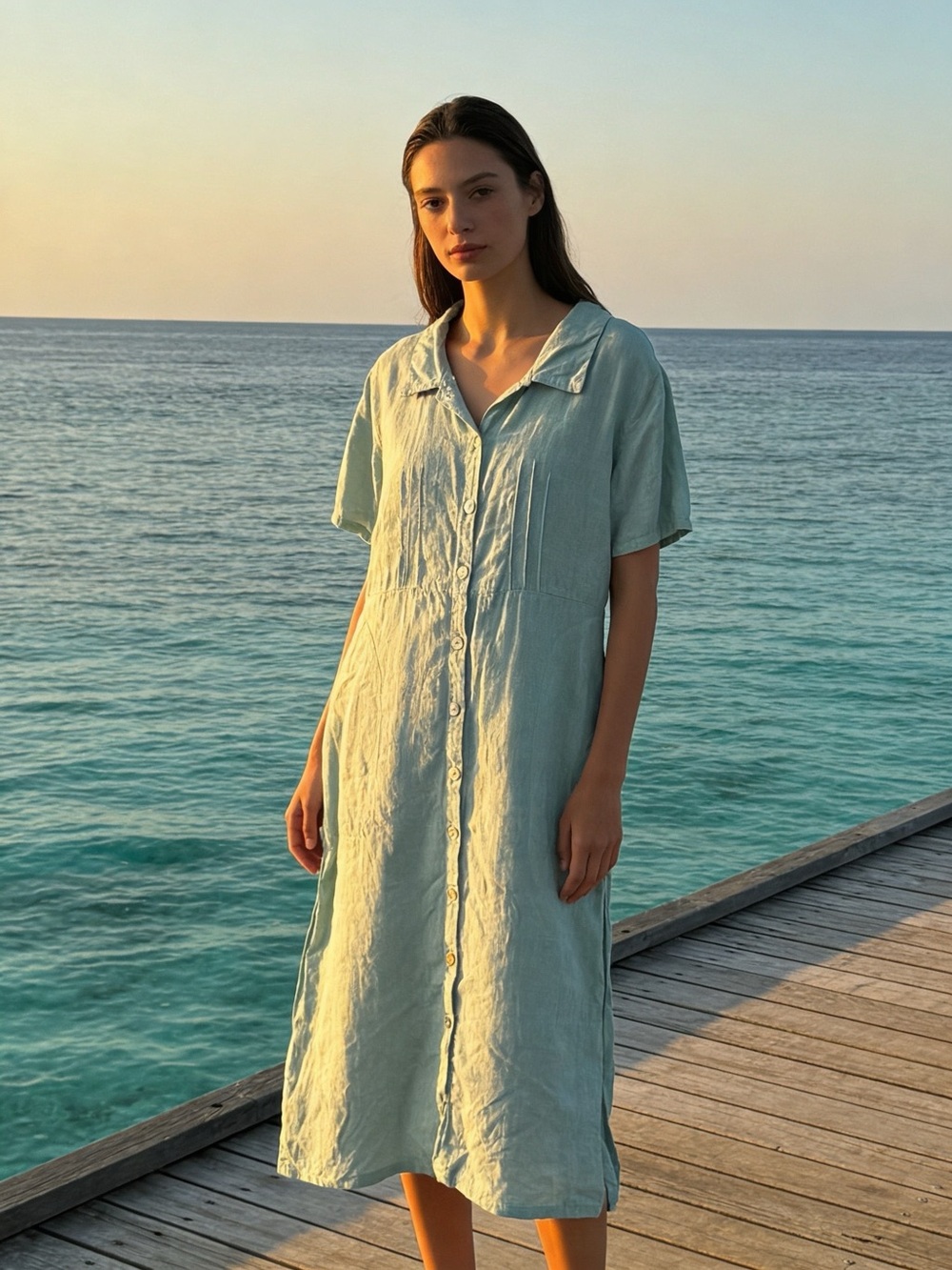 100% Linen effortless summer dress baby blue M by Subtle Tones